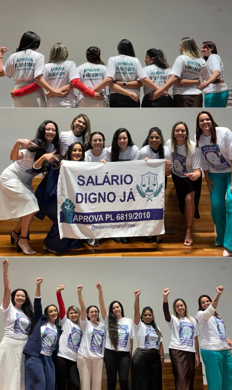 Grupo de nutricionistas em ato de valorização